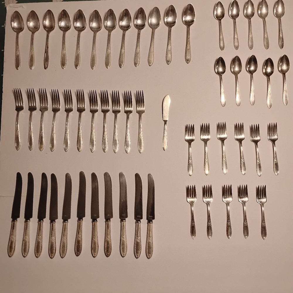 WM Rogers & Son AA Silver Plate 56 Piece Flatware Set Triumph Service For 10 +